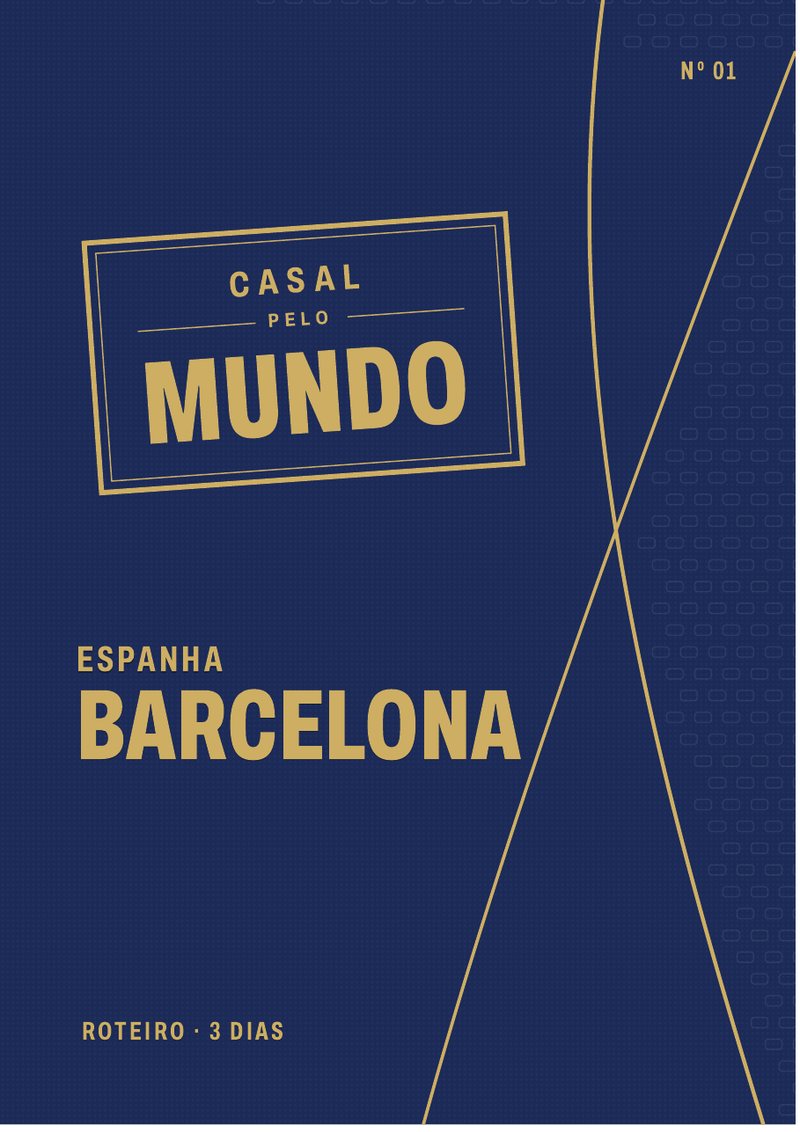 Capa do guia Barcelona em 3 dias, no estilo de um passaporte azul-marinho